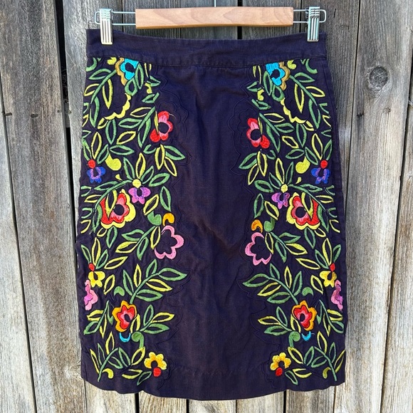 Moulinette Soeurs Floral Embroidered Linen Pencil Skirt Blue 2 - Picture 15 of 15